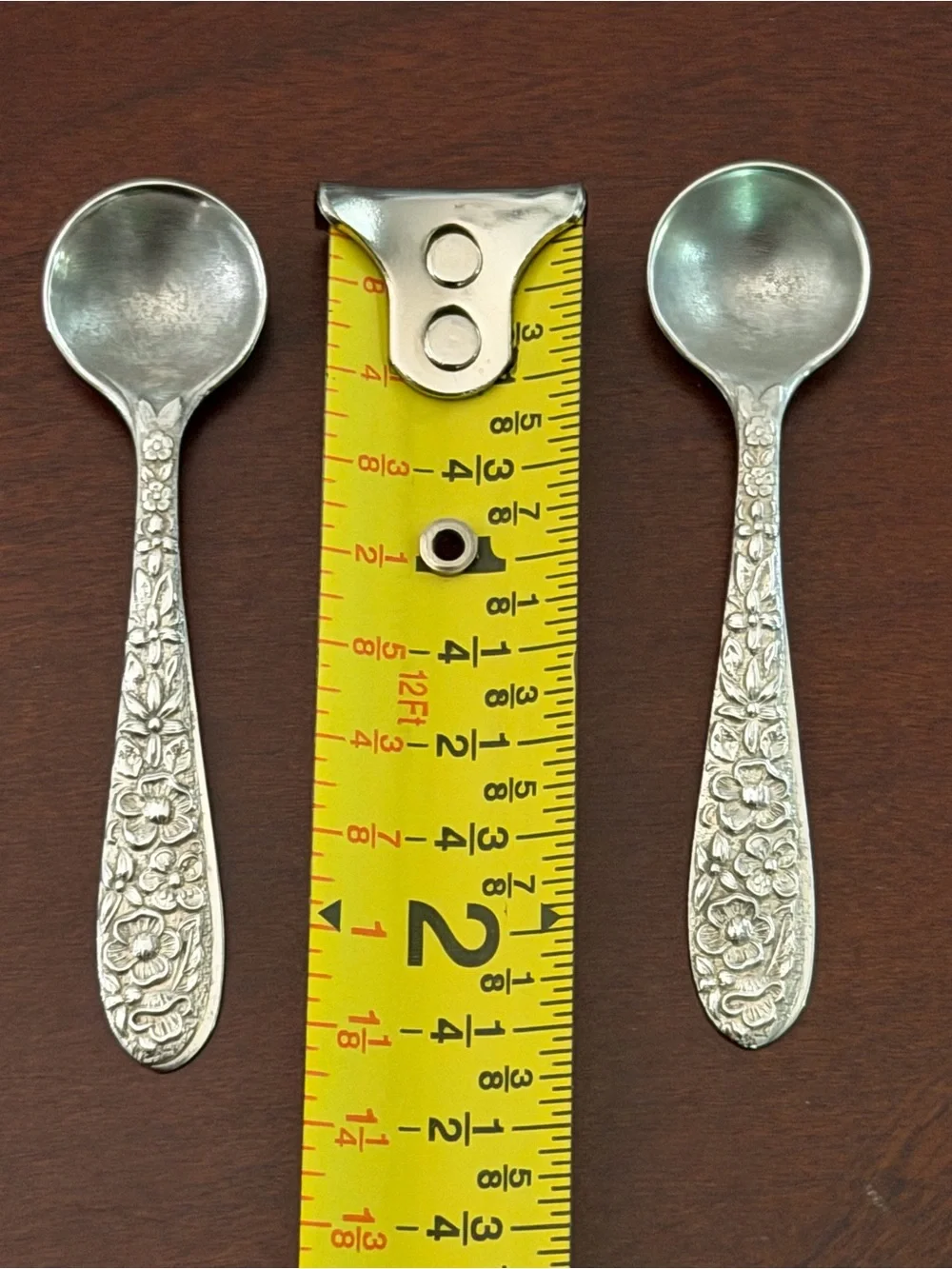 Pair of Repousse by Kirk Sterling Silver Miniature Salt/Sugar Serving Spoons